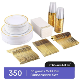 FOCUSLINE 350 Piece Gold Rim Dinnerware Set