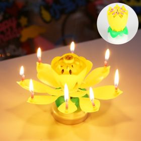 1pc Lotus Music Birthday Candle; Children's Creative Rotating Flowering Singing Lotus Lantern Cake Decoration (Color: Yellow)