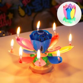 1pc Lotus Music Birthday Candle; Children's Creative Rotating Flowering Singing Lotus Lantern Cake Decoration (Color: Classic)