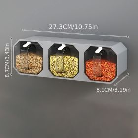 1pc Punch-free Wall-mounted Seasoning Box; Seasoning Jar; Kitchen Seasoning Storage Container; Seasoning Bottle; Spice Box Organizer; Seasoning Storag (Color: Gray Three Grid)