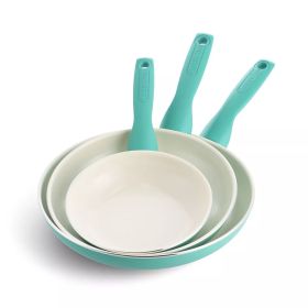 3pk (7", 9.5" & 11") Ceramic Nonstick Frypan Set - Turquoise (Color: Turquoise)